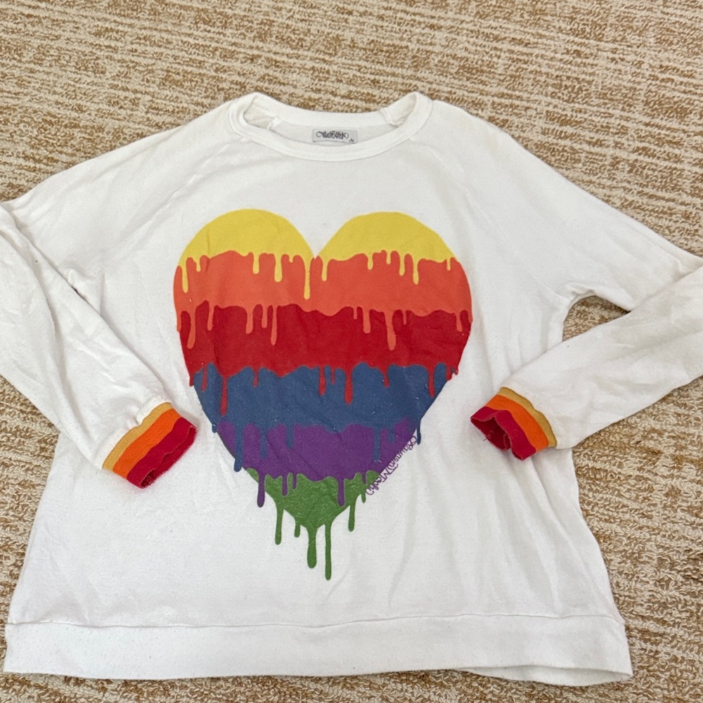 Lauren Moshi White Long Sleeve with Rainbow Heart Design
